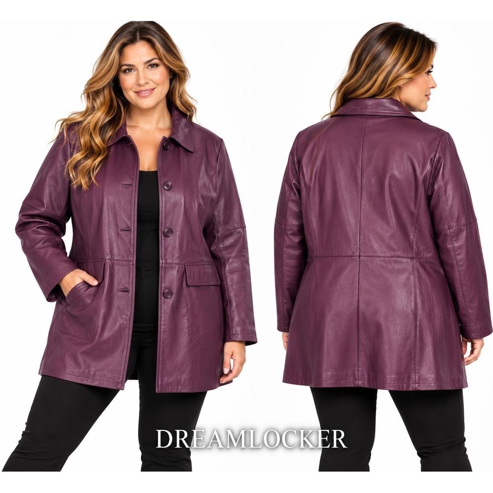 Centigrade Womens XL Plum Purple Leather Coat Jacket Quilted Zip Out Liner Y2K